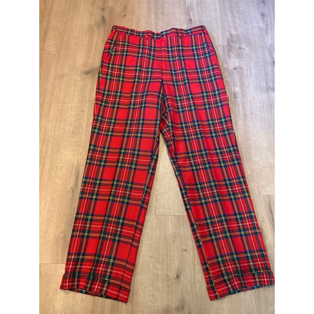 VTG Brooks Brothers Golden Fleece Tartan Plaid Wool Pants 36x32 Red USA Preppy